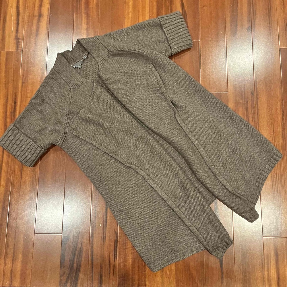 Vince Taupe Brown Wool Cardigan Sweater Short Sleeve Open Front Knit Size Medium